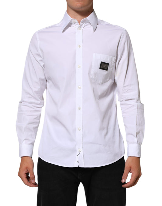 Dolce & Gabbana White Logo Plaque Collared Formal Dress  Shirt