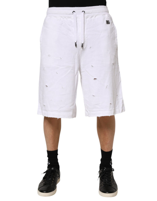Dolce & Gabbana White Ripped Mid Waist Casual Bermuda Short