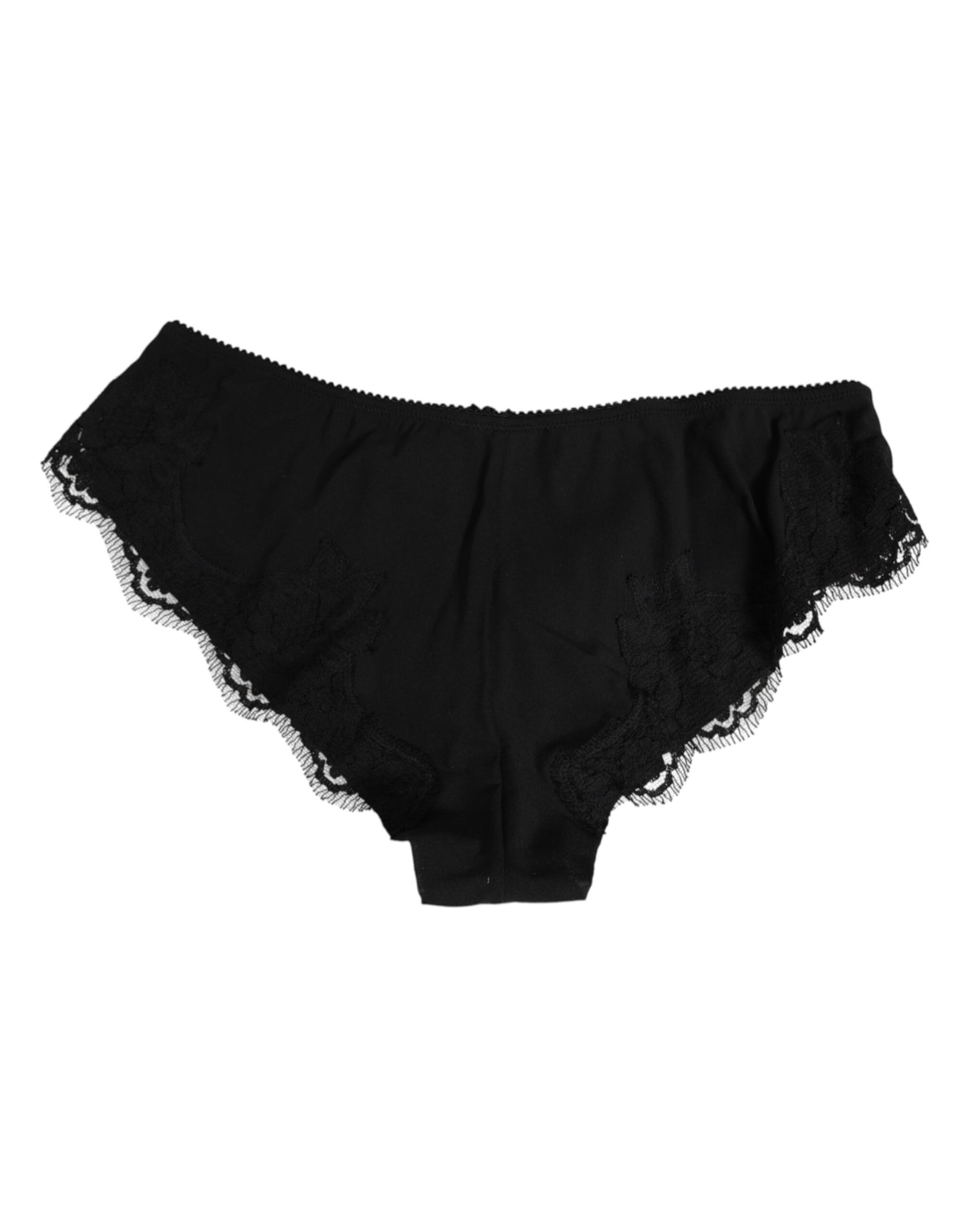 Dolce & Gabbana Black Silk Satin Floral Lace Panty Brief Underwear