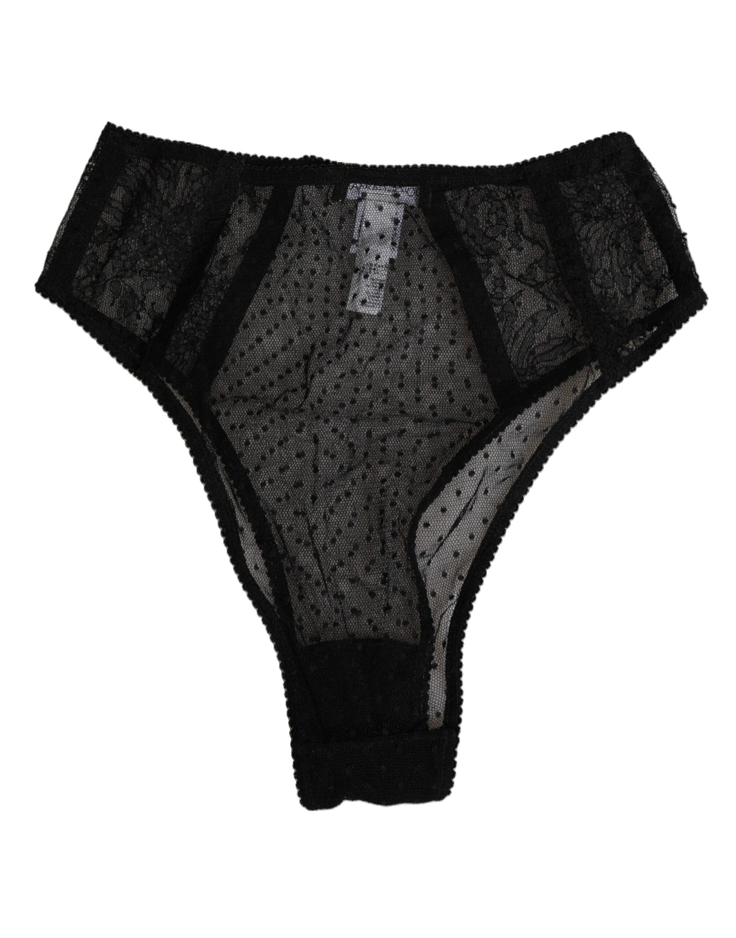 Dolce & Gabbana Black Lace Polka Dot Mesh High Waist Underwear
