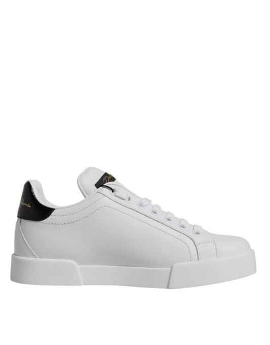 Dolce & Gabbana White Black Leather Low Top Sneakers Shoes