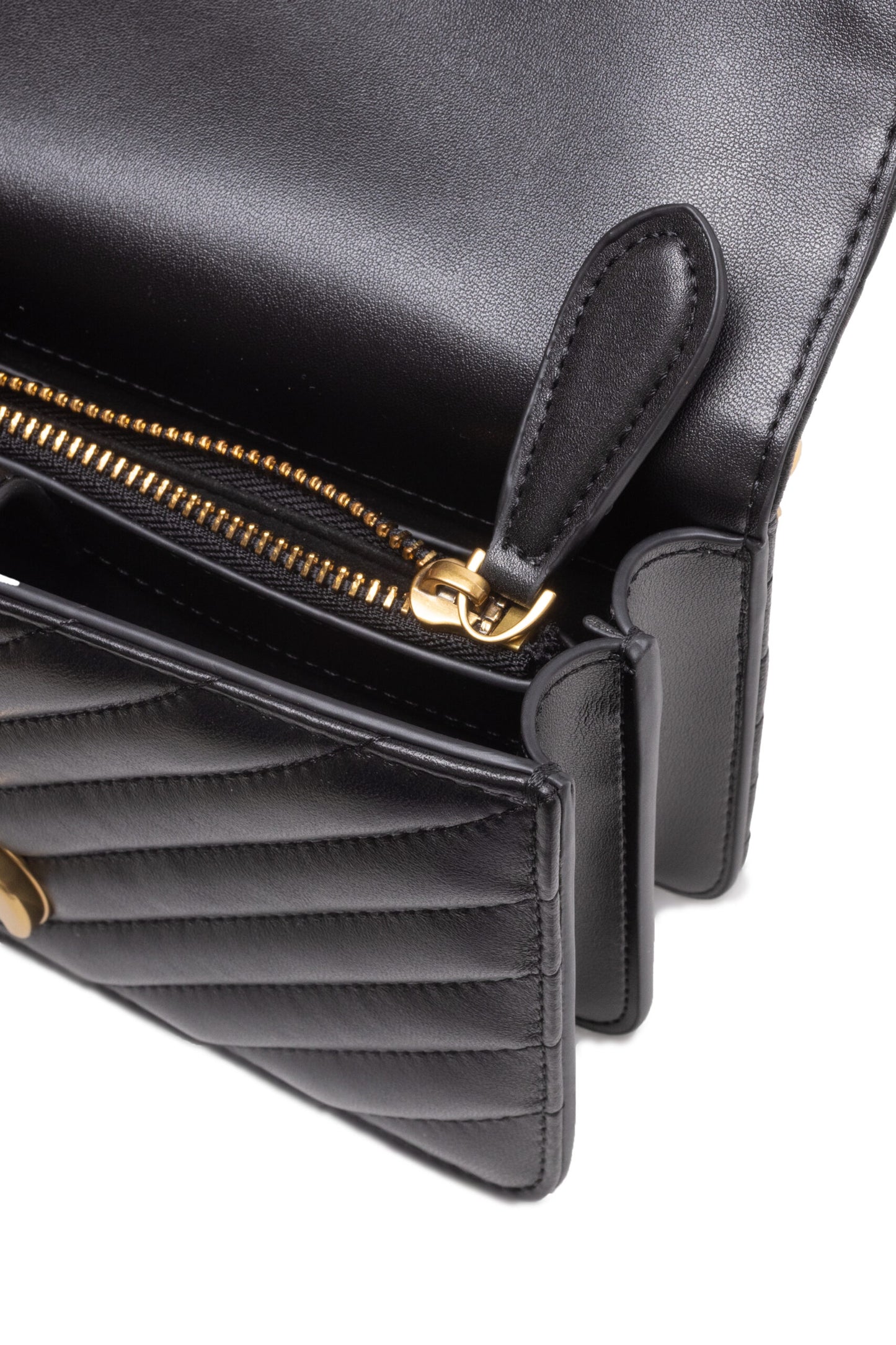 PINKO Black Leather Love One Mini Shoulder Bag