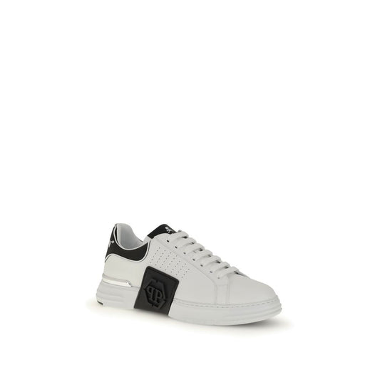 Philipp Plein White Calf Leather Bos Taurus Athletic Sneakers