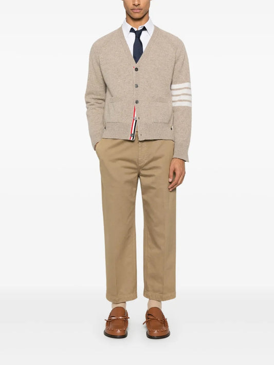 Thom Browne Shetland Wool 4-Bar Relaxed Fit V Neck Cardigan