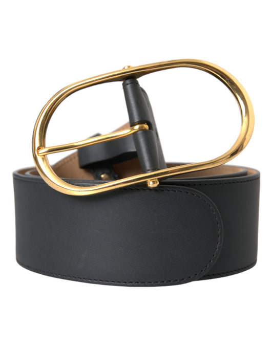 Dolce & Gabbana Black Leather Classic Metal Oval Buckle Belt