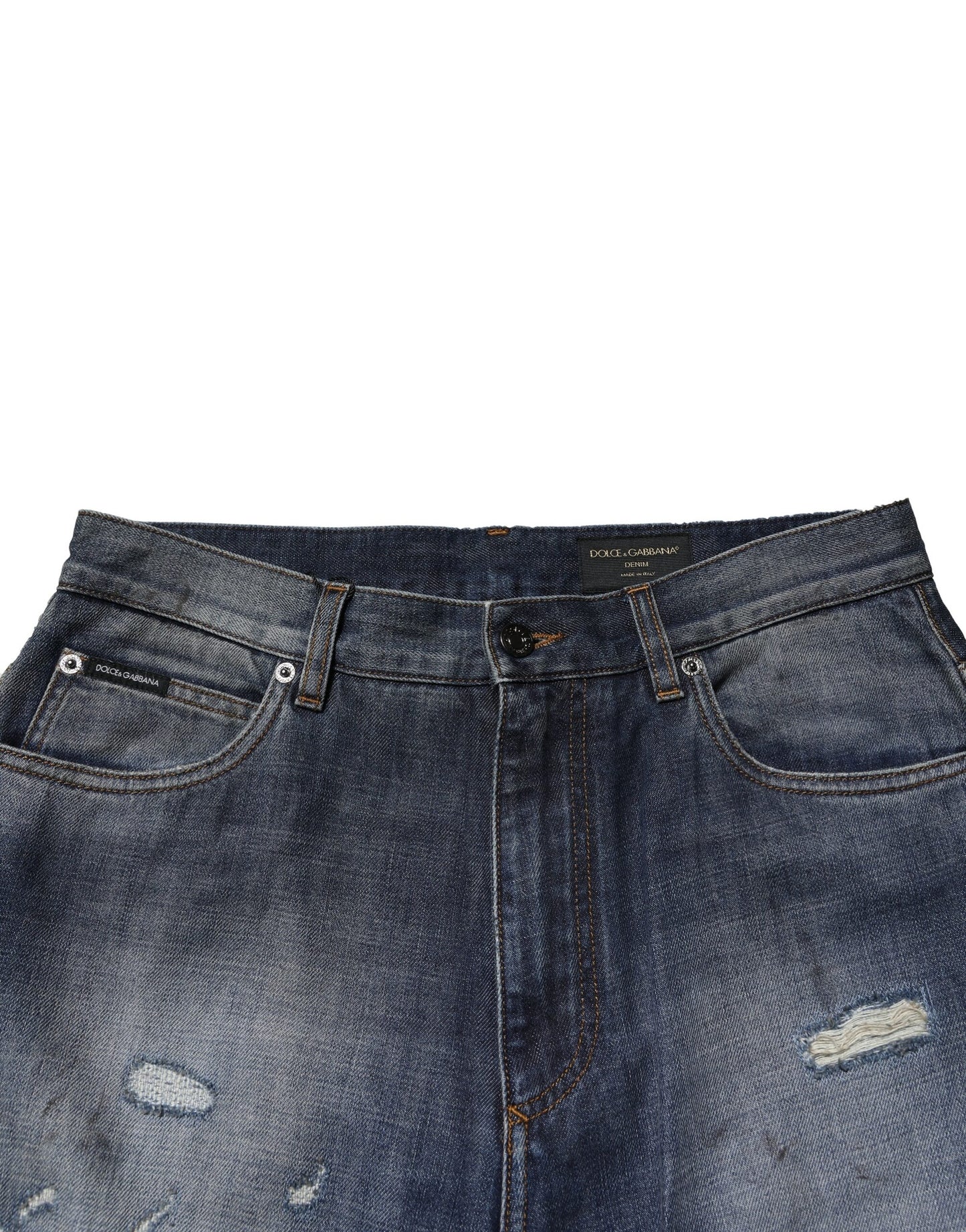 Dolce & Gabbana Blue Tattered Cotton Straight Men Denim Jeans