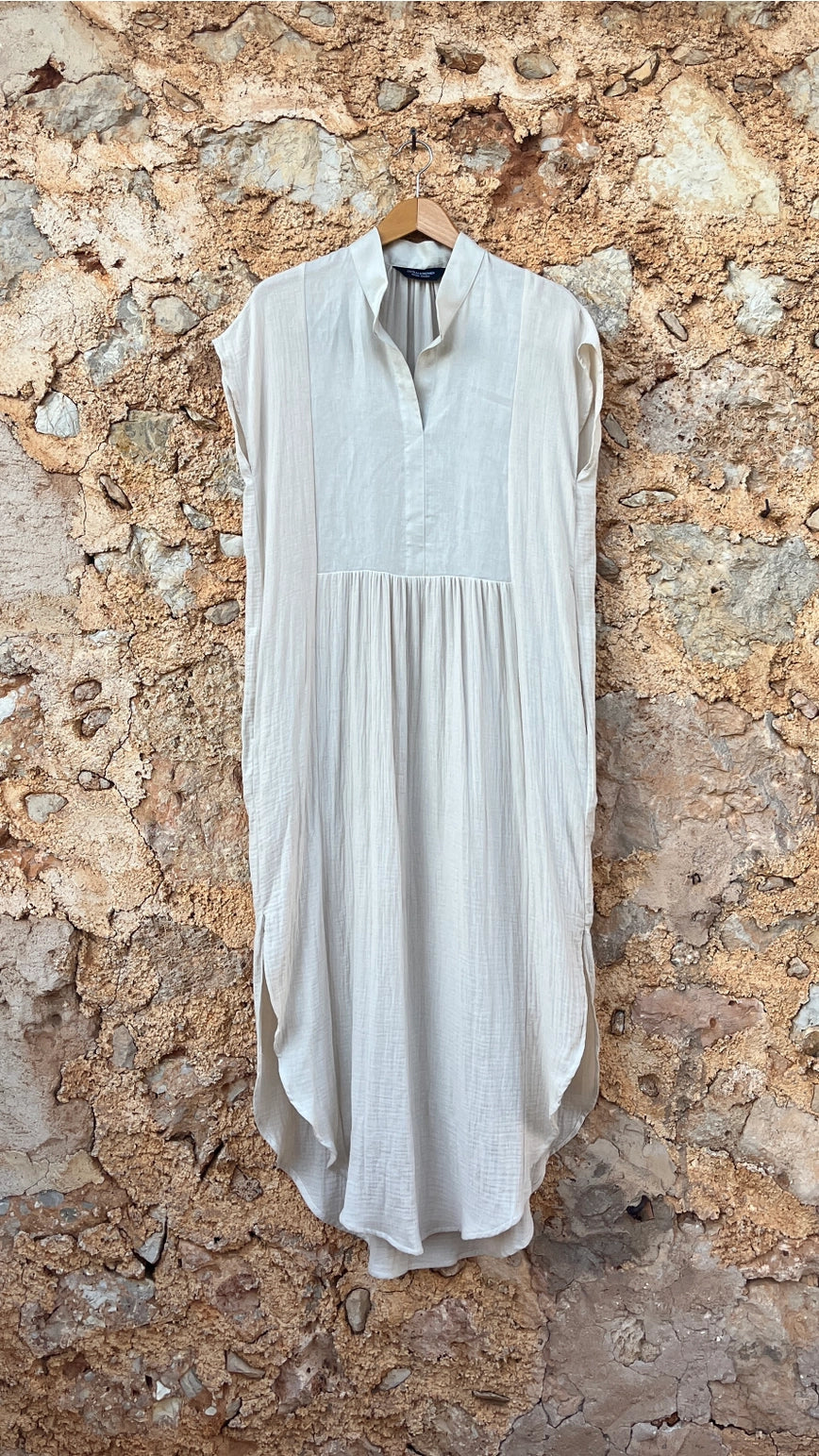 771 Nesprer Dress Beige Organic Cotton Gauze Blue