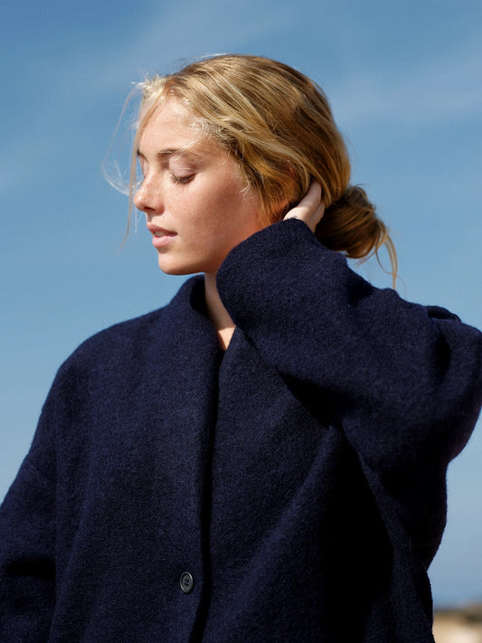 319 Cigala Coat Blue Organic Wool