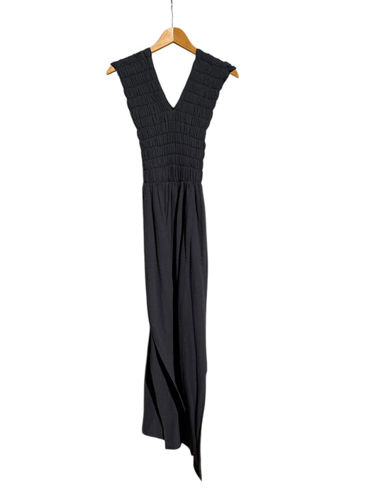 736 Albazer Gathered V-Neck Dress in   Black Organic Cotton