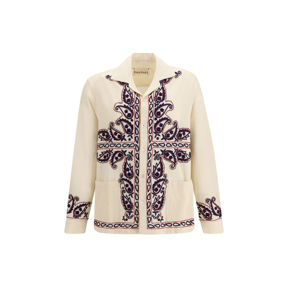 Baziszt Beige Silk Pattern Shirt