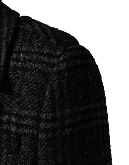 Dolce & Gabbana Grey Double Breasted Plaid Wool Coat Jacket