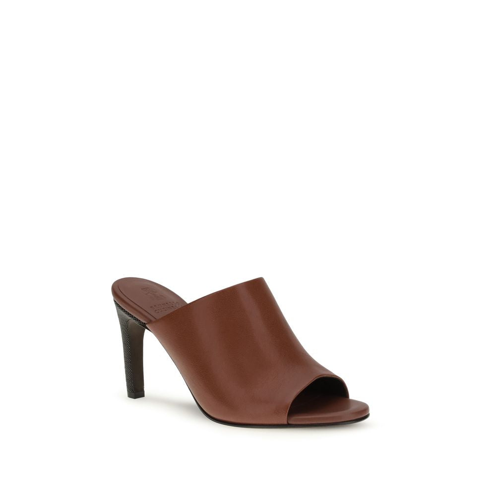 Brunello Cucinelli Brown Calf Leather Bos Taurus Sandals