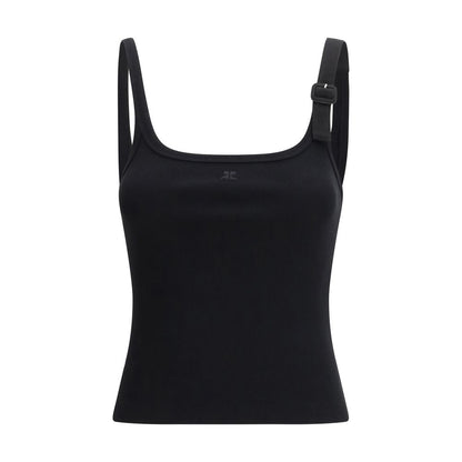 Courrèges Black Cotton Tank Tops