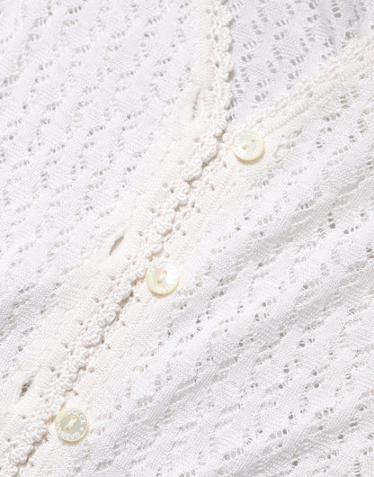 Dolce & Gabbana White Lace Silk Knit Long Sleeves Cardigan Top