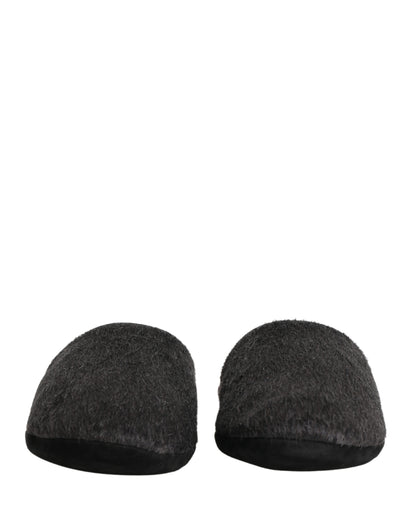 Dolce & Gabbana Dark Grey Charcoal Wool Red Slippers Shoes