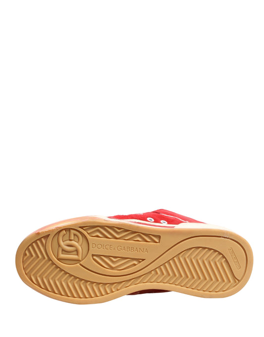 Dolce & Gabbana Red White Suede DG Logo Low Top Sneakers Shoes