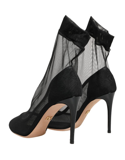 Dolce & Gabbana Black Nylon Stretch Mesh Sock Boots Shoes