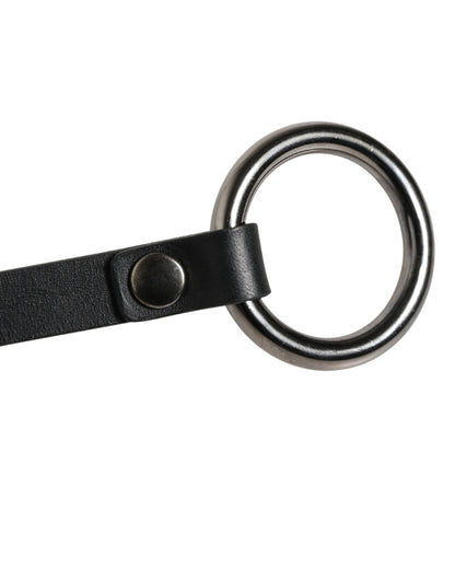 Dolce & Gabbana Black Leather Silver Chain Waist Men Belt