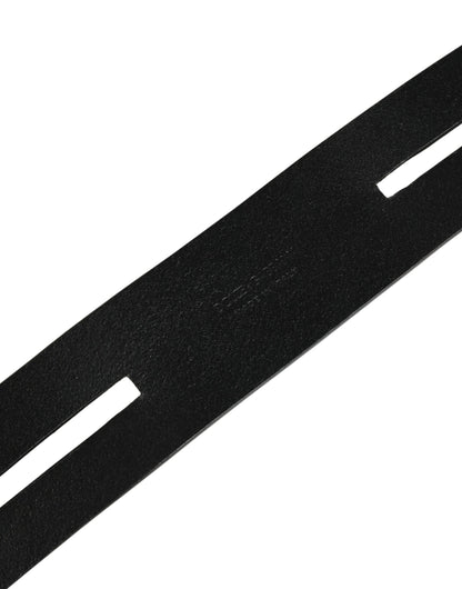Dolce & Gabbana Black Double Strap Leather Silver Buckle Belt