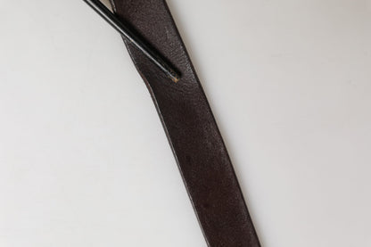 Dolce & Gabbana Men Brown Calf Leather Logo Metal Buckle Belt