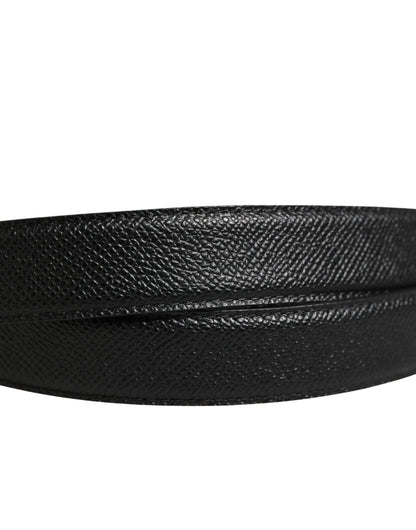 Dolce & Gabbana Men Black Calf Leather Logo Metal Buckle Belt