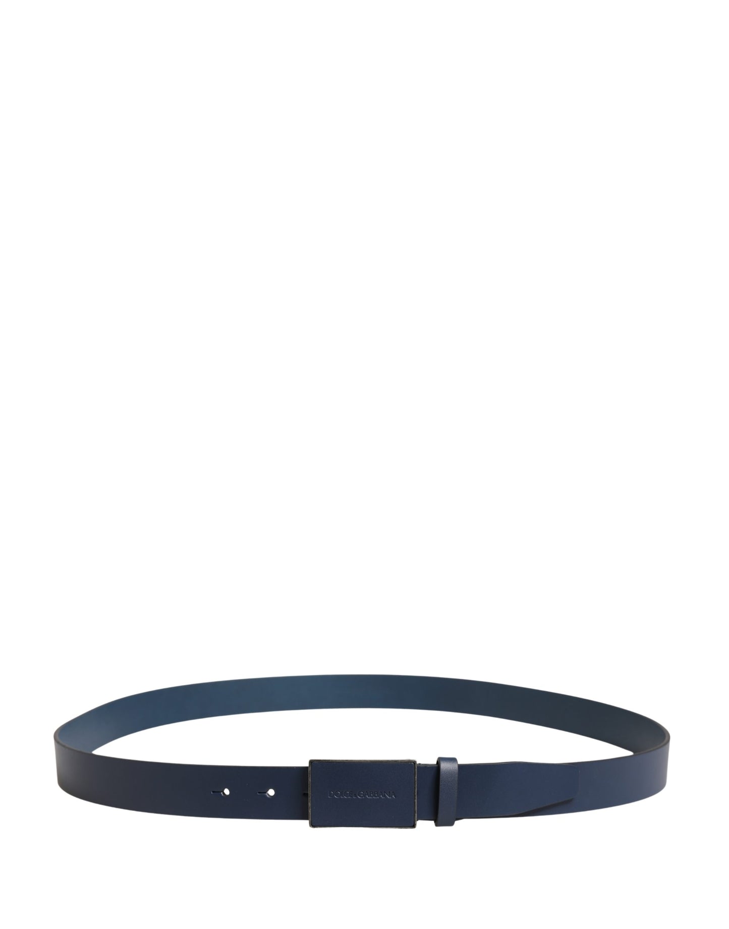 Dolce & Gabbana Dark Blue Calf Leather Logo Metal Buckle Belt
