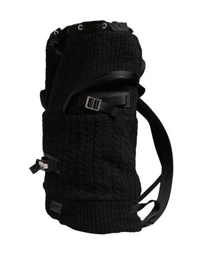 Dolce & Gabbana Black Tricot Wool Blend Duffel Backpack Travel Borse Bag