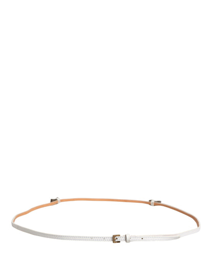 Ermanno Scervino White Leather Skinny Gold Metal Buckle Belt