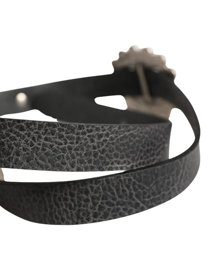 Cavalli Class Black Turquoise Leather Embellished Oval Buckle Belt