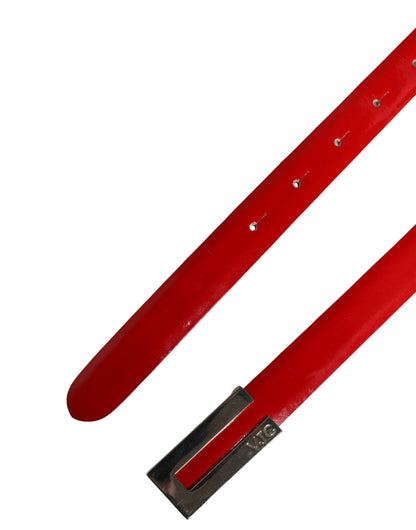 Versace Jeans Couture Red Glossy Leather Metal Buckle Belt