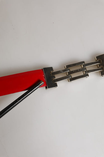 Versace Jeans Couture Red Glossy Leather Metal Buckle Belt