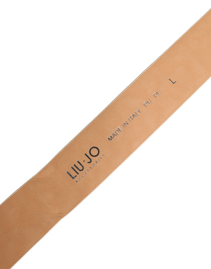 Liu Jo Beige Leather Wide Waist Silver Metal Buckle Waist Women Belt