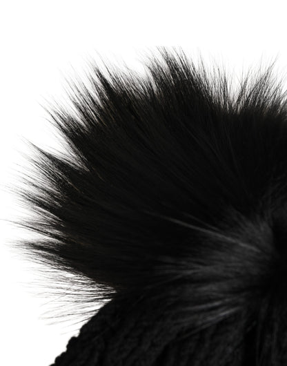 Dolce & Gabbana Black Acrylic Knitted Fur Winter Beanie