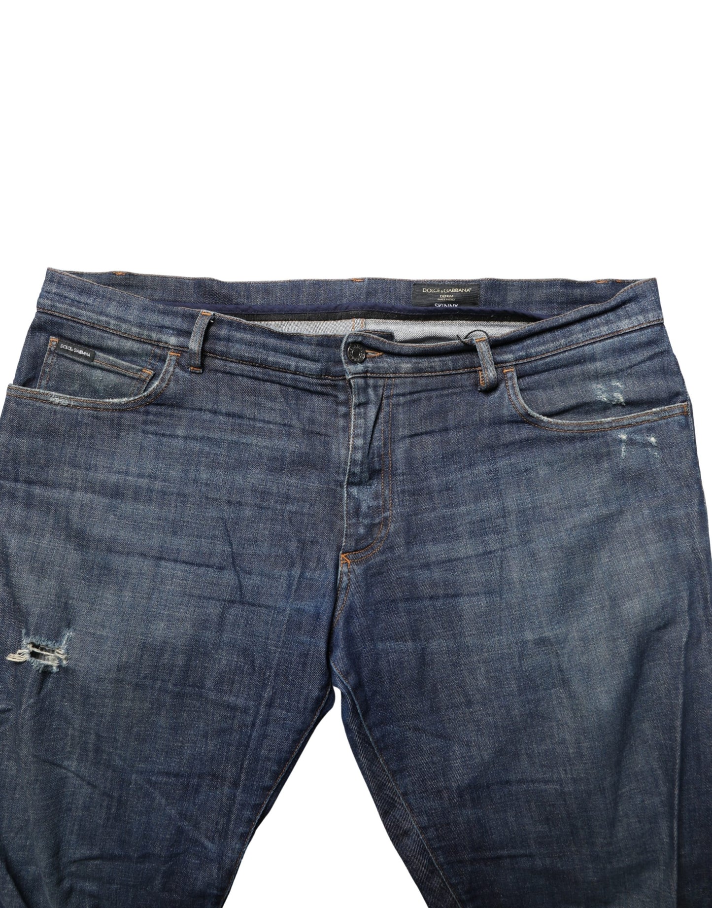 Dolce & Gabbana Dark Blue Washed Skinny Cotton Denim  Jeans