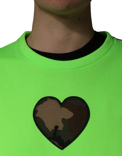 Dolce & Gabbana Green Patchwork Heart Men Sweatshirt Sweater