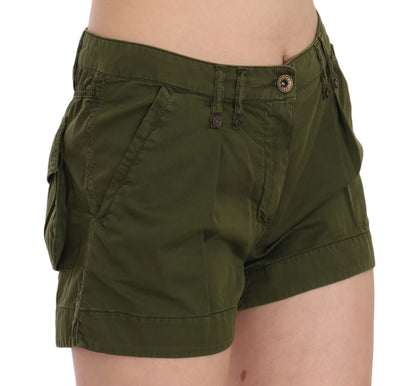 PLEIN SUD Green Mid Waist 100% Cotton Mini Shorts