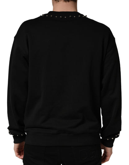 Dolce & Gabbana Black Embellished Cotton Sweatshirt Sweater