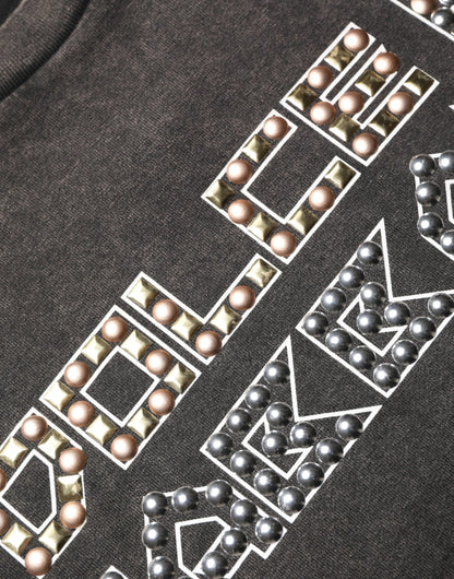 Dolce & Gabbana Gray Logo Embellished Men Crew Neck T-shirt