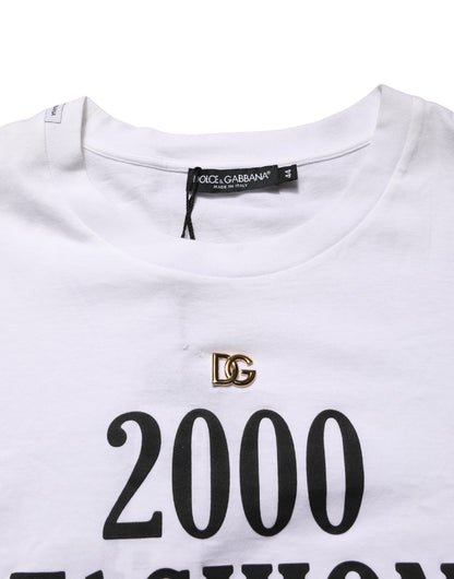 Dolce & Gabbana White Graphic Print DG Men Crew Neck T-shirt