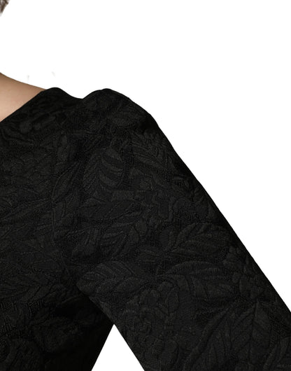 Dolce & Gabbana Black Floral Brocade Sheath Knee Length Dress