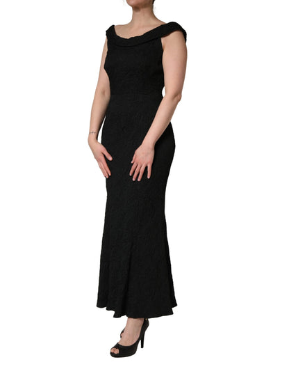 Dolce & Gabbana Black Floral Brocade Sheath Mermaid Dress