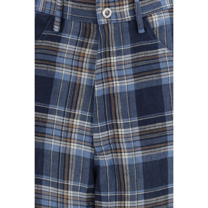MARBELL Blue Linen Casual Pants