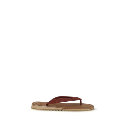 Miu Miu Beige Calf Leather Bos Taurus Flip-Flop Sandals