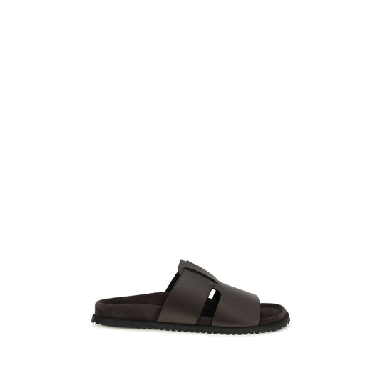 Dolce & Gabbana Brown Calf Leather Bos Taurus Flat Sandals