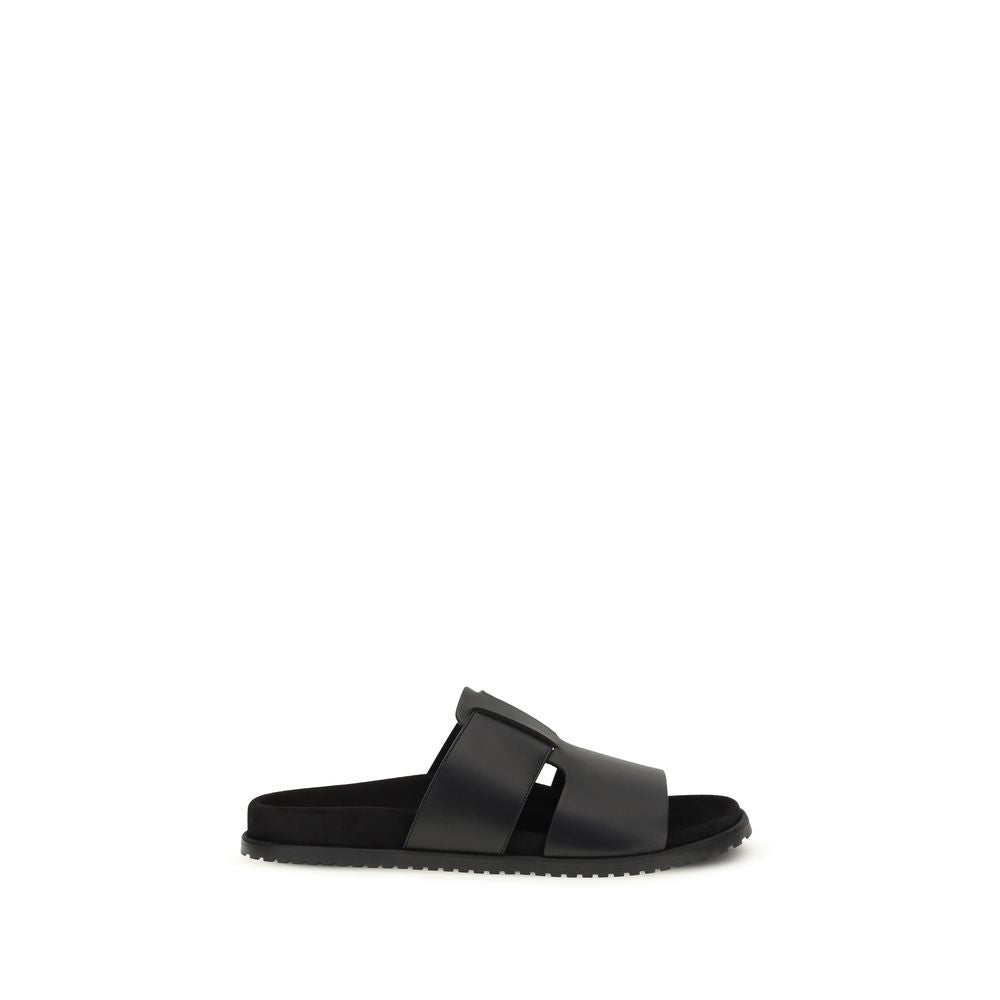 Dolce & Gabbana Black Calf Leather Bos Taurus Flat Sandals
