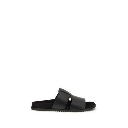 Dolce & Gabbana Black Calf Leather Bos Taurus Flat Sandals