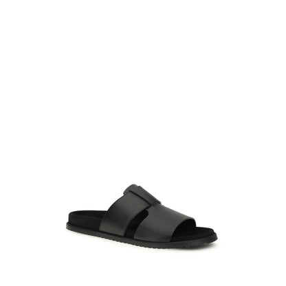 Dolce & Gabbana Black Calf Leather Bos Taurus Flat Sandals