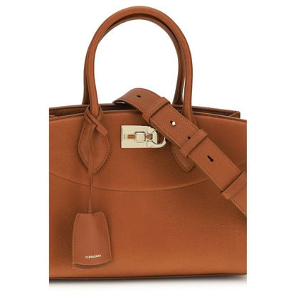 Ferragamo Brown Calf Leather Bos Taurus Handbag