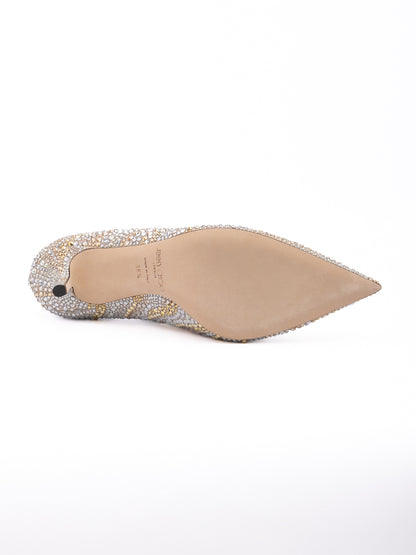 Jimmy Choo Gold Mix Crystal Love 85 Pumps