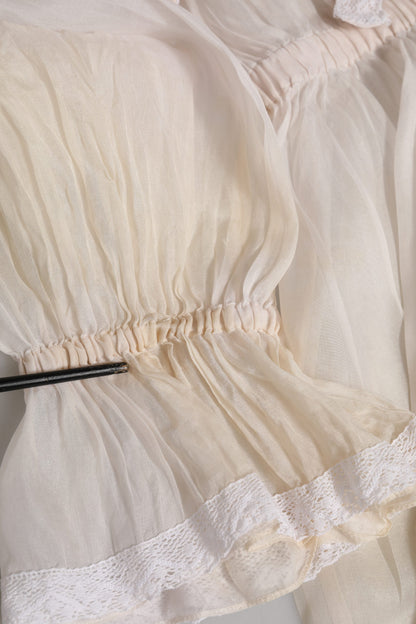 Dolce & Gabbana White Silk Cotton Ascot Collar Blouse Top